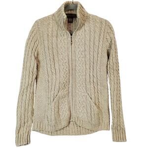 Inis Crafts Warm Merino Wool Chunky Knit Sweater Jacket M Fisherman Ireland Cozy